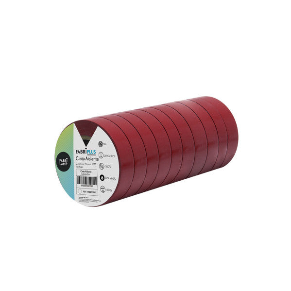 Rollo Cinta Aislante Pvc Rojo 19mmx10m Para Electricista Flexible Y Duradera