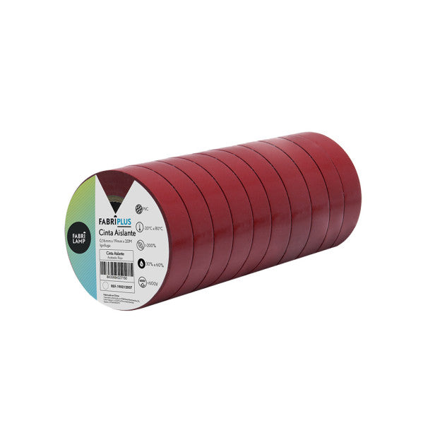 Rollo Cinta Aislante Pvc Rojo 19mmx20m Para Electricista Flexible Y Duradera