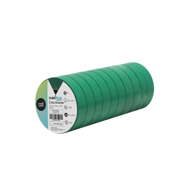 Rollo Cinta Aislante Pvc Verde 19mmx10m Para Electricista Flexible Y Duradera