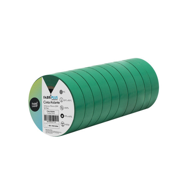 Rollo Cinta Aislante Pvc Verde 19mmx20m Para Electricista Flexible Y Duradera