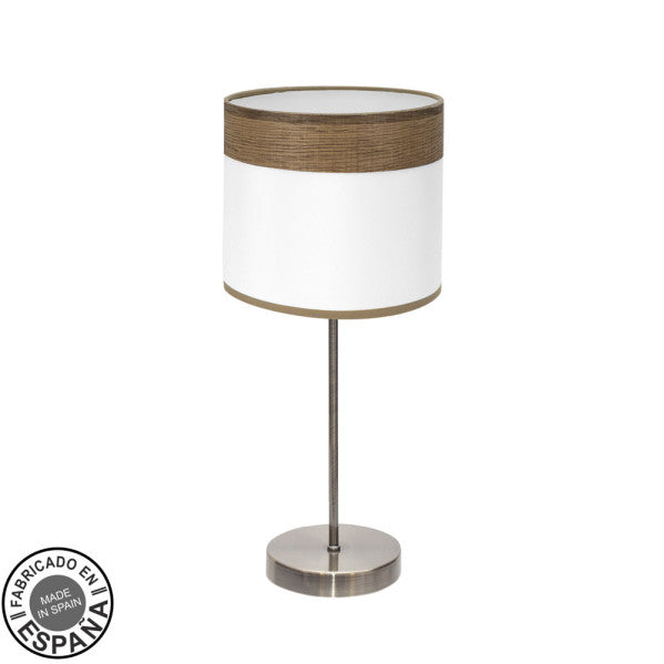 Sobremesa Cloe 1xe14 Cuero/blanca-madera Oscura 42x18x18 cm