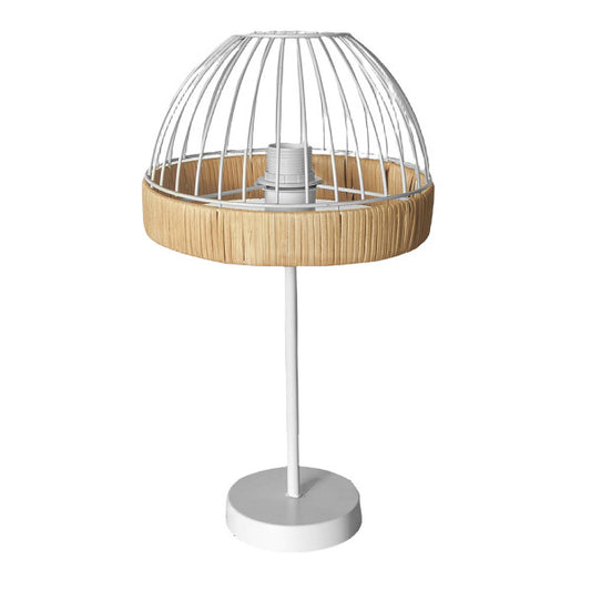 Sobremesa Gaston 1xe27 Blanco/natural 46x25x25cm C/metal Y Rattan