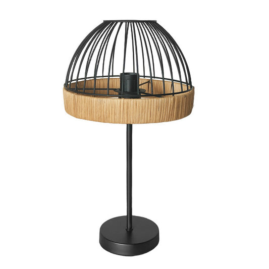 Sobremesa Gaston 1xe27 Negro/natural 46x25x25cm C/metal Y Rattan