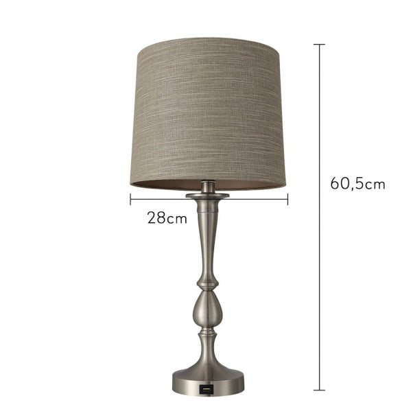 Sobremesa Khalifa 1xe27 Niquel 60´5x28x28 Cm Puerto Usb