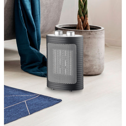 Termoventilador Ceramico 1500w Negro/plata 3funciones 2potencias Termost.reg.antivuelco 22x15x9 Cm