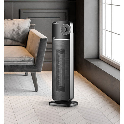 Termoventilador Ceramico Vertical Bequia 2000w Negro/plata 2potencias, 3 funciones Oscilante, Antivuelco 61x20x20 Cm