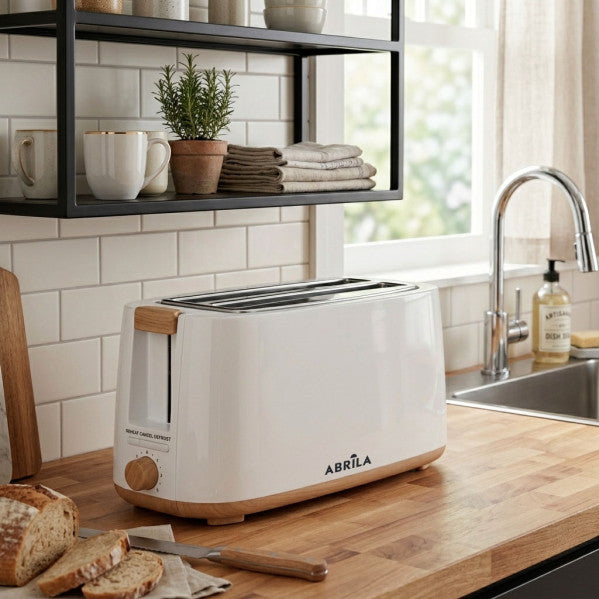 Tostador Pan Eume 1400w Blanco/haya 7niveles Tostado,descongelacion,  Apag.automatico,2ranuras,recogemigas 17x38x14,5cm