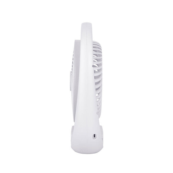 Ventilador Inalambrico Sobremesa Aguila Blanco 5w 3vel Recargable C/luz, Alim.usb Orientable 180º 3asp 30x25x8 CM
