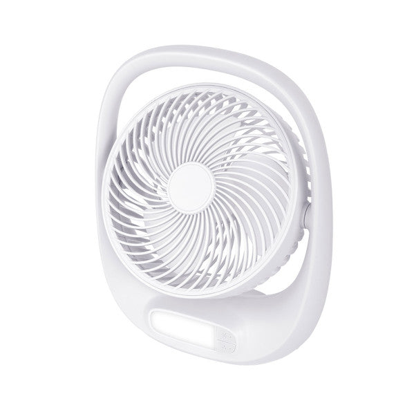 Ventilador Inalambrico Sobremesa Aguila Blanco 5w 3vel Recargable C/luz, Alim.usb Orientable 180º 3asp 30x25x8 CM