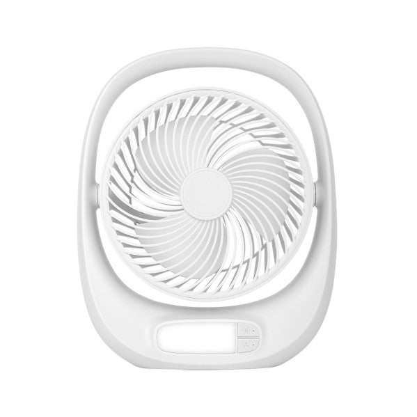 Ventilador Inalambrico Sobremesa Aguila Blanco 5w 3vel Recargable C/luz, Alim.usb Orientable 180º 3asp 30x25x8 CM