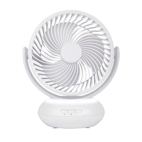 Ventilador Inalambrico Sobremesa Bengali Blanco 5w 3vel Recargable C/luz, Aliment.USB, Fijo Y Rotatorio 3Aspas 27x23x16cm