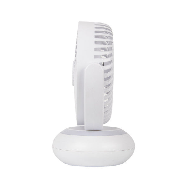 Ventilador Inalambrico Sobremesa Bengali Blanco 5w 3vel Recargable C/luz, Aliment.USB, Fijo Y Rotatorio 3Aspas 27x23x16cm