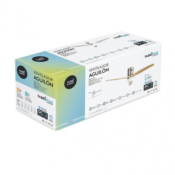 Ventilador 20w Dc Aguilon Niquel 3 Aspas Haya 6 Velocidades C/remoto,  Temporizador 30,5x132x132 Cm