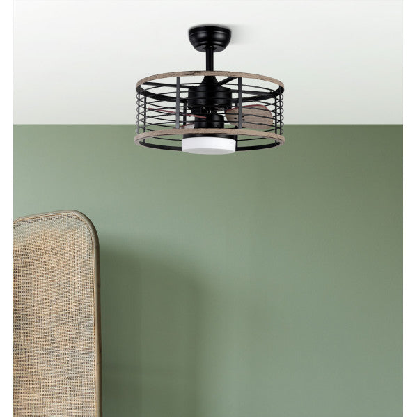 Ventilador Dc 24w Pella Negro/Madera 3 Aspas 50d  2540lm 6 Velocidades  3000-4000-6000k C/remoto, Memoria Y Temporizador