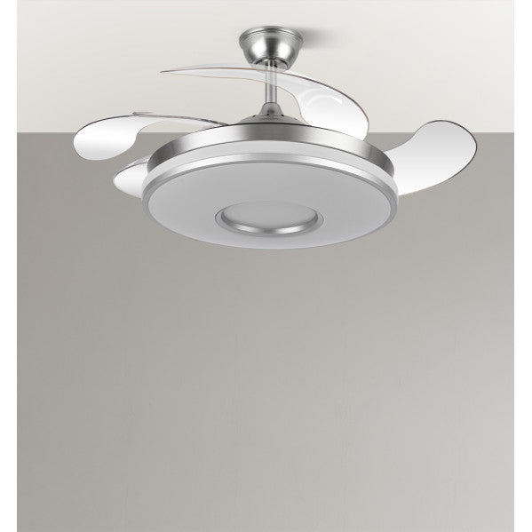 Ventilador Dani 59w 6980lm Niquel 4 Aspas Desplegables 6 Velocidades 106d 3000-4200-6500k Remoto, Reg.Int, Memori Y Tempor