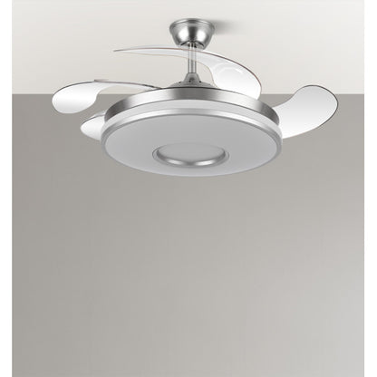 Ventilador Dani 59w 6980lm Niquel 4 Aspas Desplegables 6 Velocidades 106d 3000-4200-6500k Remoto, Reg.Int, Memori Y Tempor