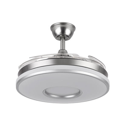 Ventilador Dani 59w 6980lm Niquel 4 Aspas Desplegables 6 Velocidades 106d 3000-4200-6500k Remoto, Reg.Int, Memori Y Tempor