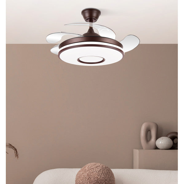 Ventilador Dc Dani 59w 6980lm Marron 4 Aspas desp.106d 3000-4200-6500k Remoto, Reg.intensidad, Memoria Y Temporizador