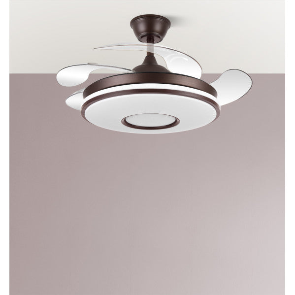 Ventilador Dc Dani 59w 6980lm Marron 4 Aspas desp.106d 3000-4200-6500k Remoto, Reg.intensidad, Memoria Y Temporizador