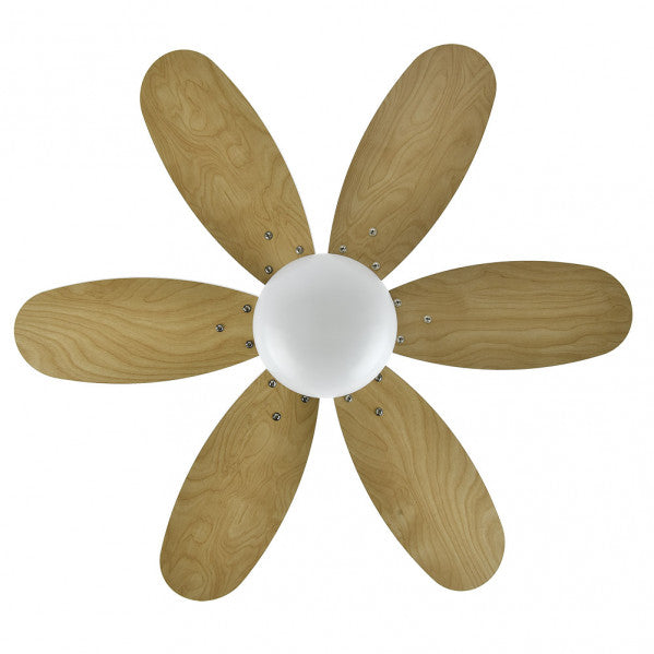 Ventilador Dc Alves 2xe27 Blanco Con 6 Aspas Rev. Blanco/haya 41x85d  C/ Remoto Y Temporizador
