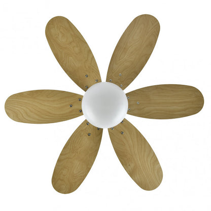 Ventilador Dc Alves 2xe27 Blanco Con 6 Aspas Rev. Blanco/haya 41x85d  C/ Remoto Y Temporizador