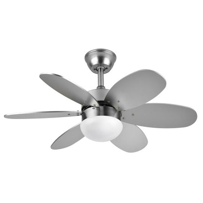 Ventilador Dc Alves 2xe27 Niquel 6 Aspas Rev. Haya/plata 41x85d C/ Remoto Y Temporizador