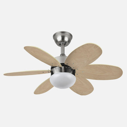 Ventilador Dc Alves 2xe27 Niquel 6 Aspas Rev. Haya/plata 41x85d C/ Remoto Y Temporizador