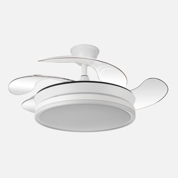 Ventilador Dc Bayomo Blanco 59w 6980lm 91d 4asp.desplegables 3000-4000-6000k Remoto, Regulable Intensidad, Temporizador, Memoria