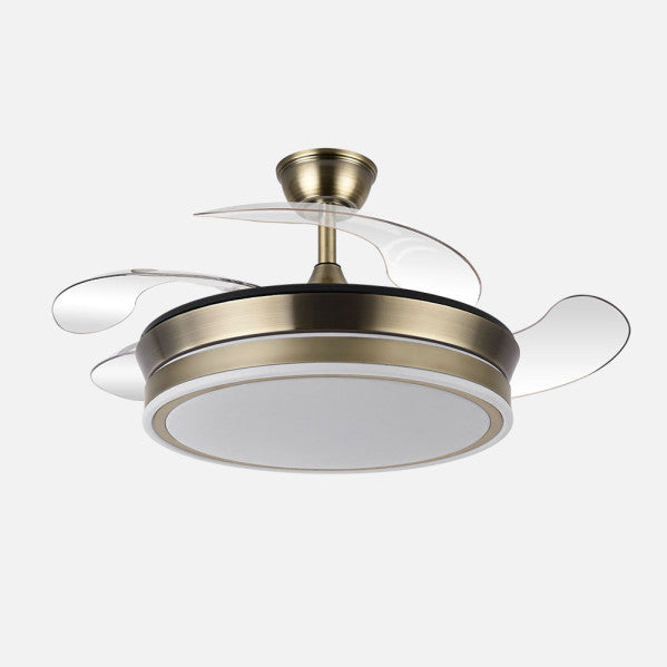 Ventilador Dc Bayomo Cuero 59w 6980lm 91d 4asp.desplegables 3000-4000-6000k Remoto, Regulable Intensidad, Temporizador, Memoria