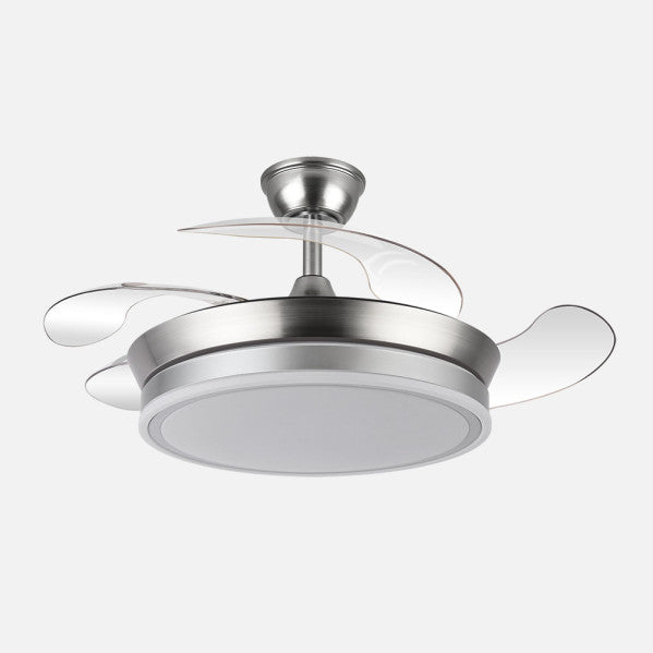 Ventilador Dc Bayomo Niquel 59w 6980lm 91d 4asp.desplegables 3000-4000-6000k Remoto, Regulable Intensidad, Temporizador, Memoria
