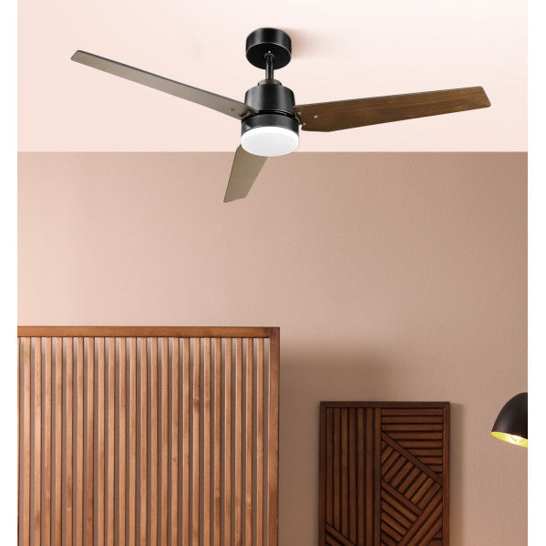 Ventilador Dc Captus 22w Negro 3aspas Negro/roble 132d Reg. Intensidad 2180lm 3000k,4000k,6000k Remoto+ Temporizador+ Memoria
