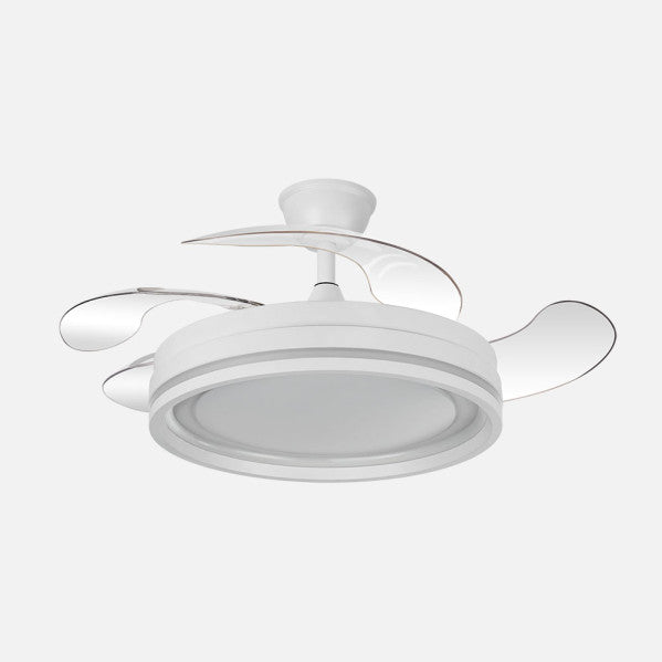 Ventilador Dc Cerrato Blanco 59w 4aspas Desplegables 107d 6980lm 6vel 3000k,4000k,6000k, Remoto+reg.intens.+temporizador+memoria