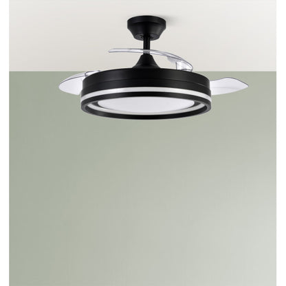 Ventilador Dc Cerrato Negro 72w 3aspas Desplegables 107d 7200lm 6vel 3000k,4000k,6000k, Remoto+temporizador+memoria