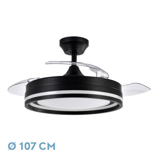 Ventilador Dc Cerrato Negro 72w 3aspas Desplegables 107d 7200lm 6vel 3000k,4000k,6000k, Remoto+temporizador+memoria