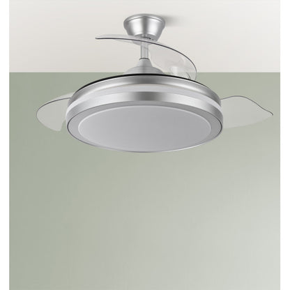 Ventilador Dc Esparta Plus 59w 6980lm Plata 107d 3aspas Desp.3000-4000-6000k Remoto+ reg.intensidad+Temporizador+ Memoria