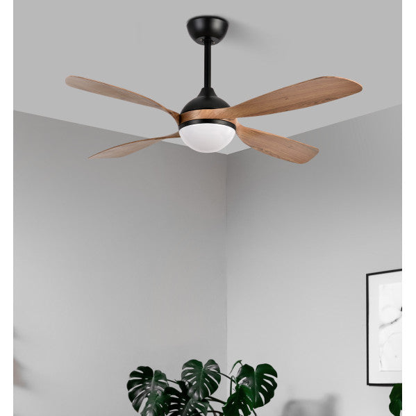 Ventilador Dc Livorno 30w 3250lm Negro/roble 132d 4aspas 3000k,4500k,6000k, Remoto+ Temporizador+ Memoria