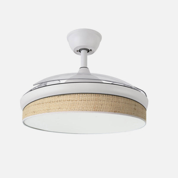 Ventilador Dc Moda 72w Blanco/cañizo Claro 108d 3aspas 7200lm 3000k,4000k,6000k Remoto+memoria+temporizador