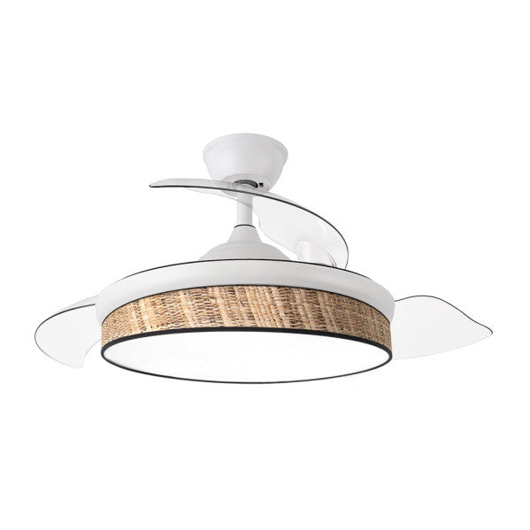 Ventilador Dc Moda 72w Blanco/cañizo Oscuro 108d 3aspas 7200lm 3000k,4000k,6000k Remoto+memoria+temporizador