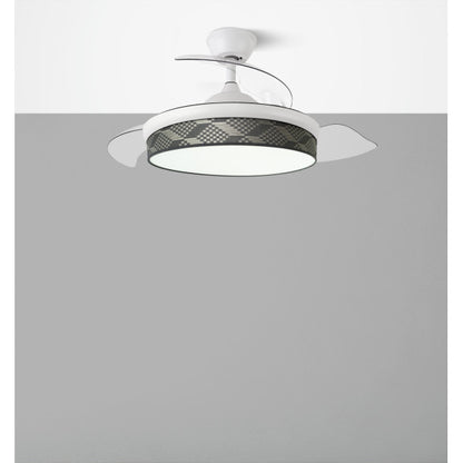 Ventilador Dc Moda 72w Blanco/tetris Gris 108d 3aspas 7200lm 3000-4000-6000k Remoto+ Memoria+ Temporizador