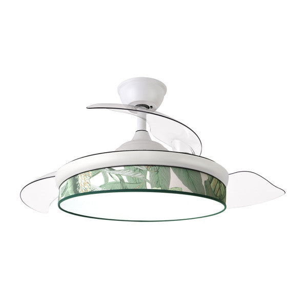 Ventilador Dc Moda 72w Blanco/hoja Verde 108d 3aspas 7200lm 3000k,4000k,6000k Remoto+memoria+temporizador
