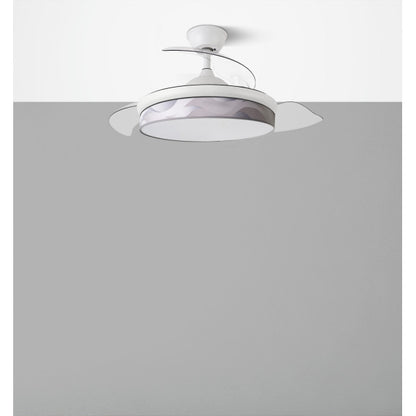 Ventilador Dc Moda 72w Blanco/ola Gris 91d 3aspas 7200lm 3000k, 4000k, 6000k Remoto+ Memoria+ Temporizador