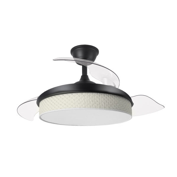 Ventilador Dc Moda 72w Negro/cañizo Blanco 108d 3aspas 7200lm 3000k,4000k,6000k Remoto+memoria+temporizador