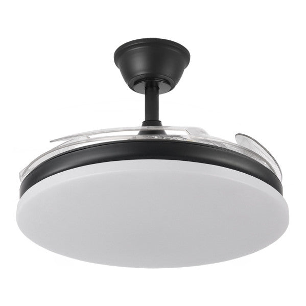 Ventilador Dc Tridente 59w Negro 4aspas Desp. 107d 6980lm Reg.intensidad Remoto+temporizador+memoria 3000-4000-6000k