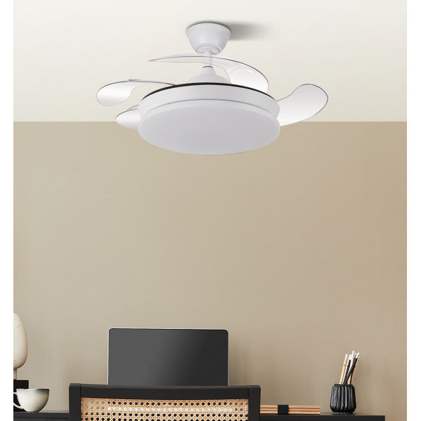Ventilador Dc Tridente Mini 59w Blanco 4aspas Desp. 91d 6980lm Reg.intensidad Remoto+temporizador+memoria 3000-4000-6000k