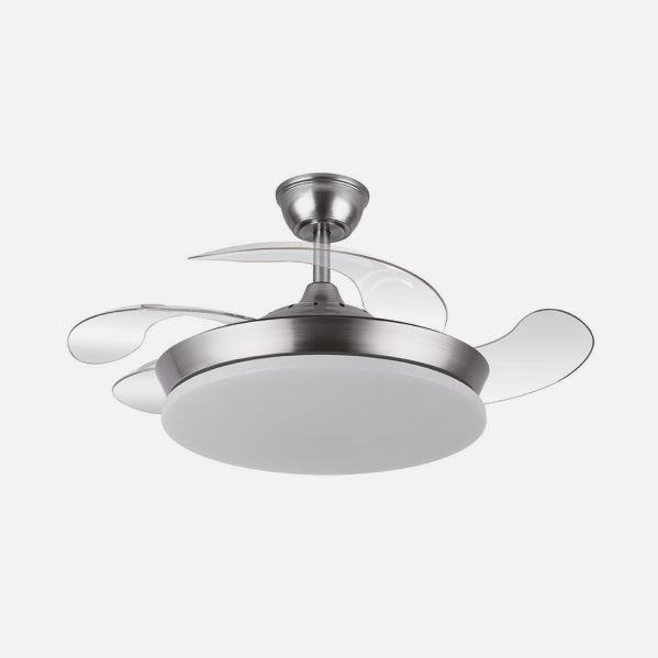 Ventilador Dc Tridente Mini 59w Niquel 4aspas Desp.91d 6980lm Reg.intensidad Remoto+temporizador+memoria 3000-4000-6000k