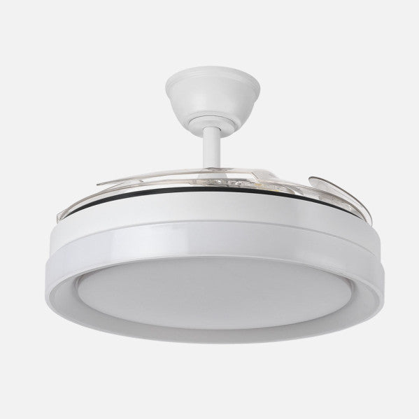 Ventilador Dc Zenit Blanco 59w 4aspas desplegables 107d 6980lm 6vel 3000k,4000k,6000k Remoto+reg.intens.+temporizador+memoria