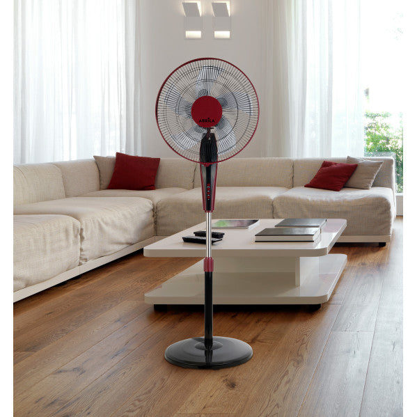 Ventilador De Pie Borlon Negro/burdeos 3 Vel.55w 5x2 aspas Orientable+ Remoto+ Temporizador Regx43x40 Cm