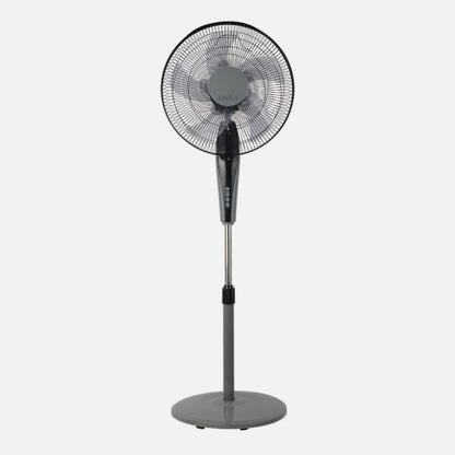 Ventilador De Pie Borlon Negro/gris 3 Vel.55w 5x2aspas Orientable+ Remoto+ Temporizador Regx43x40 Cm