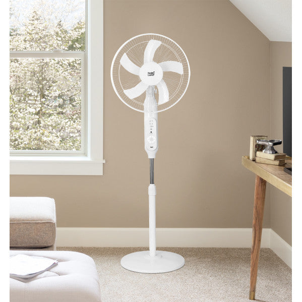 Ventilador DC De Pie Solar Clima Blanco 30w 3vel 5asp Puerto Usb Y Luz C/remoto 43d Cable 4,20m