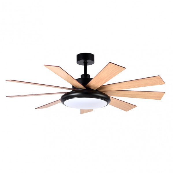 Ventilador DC Pireo 36w Negro 9 Aspas Roble/haya  6 Vel 3000k, 4500k, 6000k 3800lm 132d C/Remoto, Memoria Y Temporizador